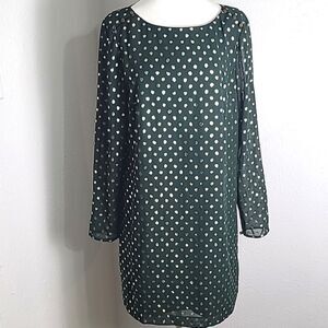 Gianni Bini Dark Green Dress with Sparkly Gold Dots, Size Medium